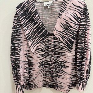 Ganni stripe print V-neck shirt